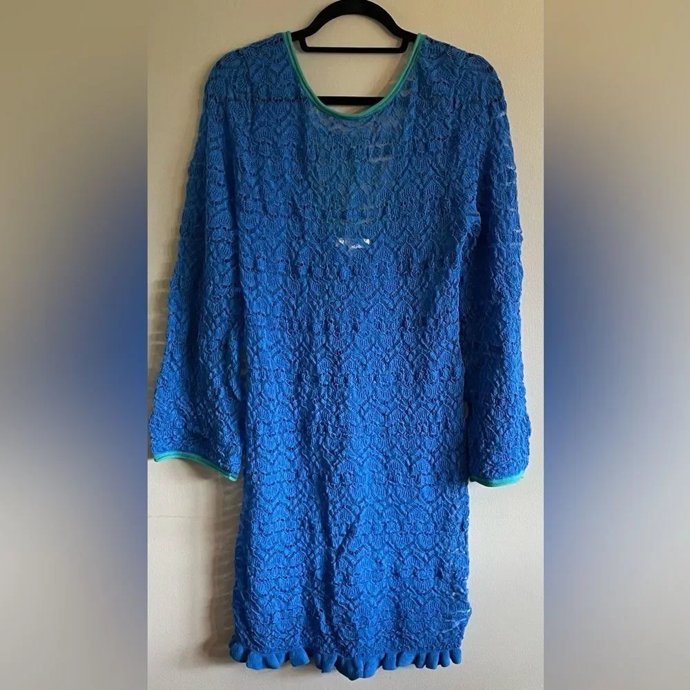 J Crew Limited Edition Blue Open Back Lace Mini Sweater Dress Size XL